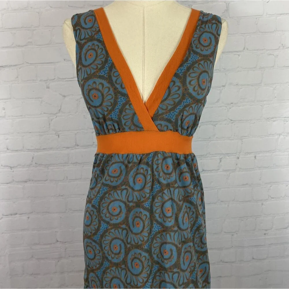 ⭐ 3/$15 Vintage Y2K Sweet Pea Small Blue Orange Floral Mesh Tank Mini Dress - Picture 3 of 10